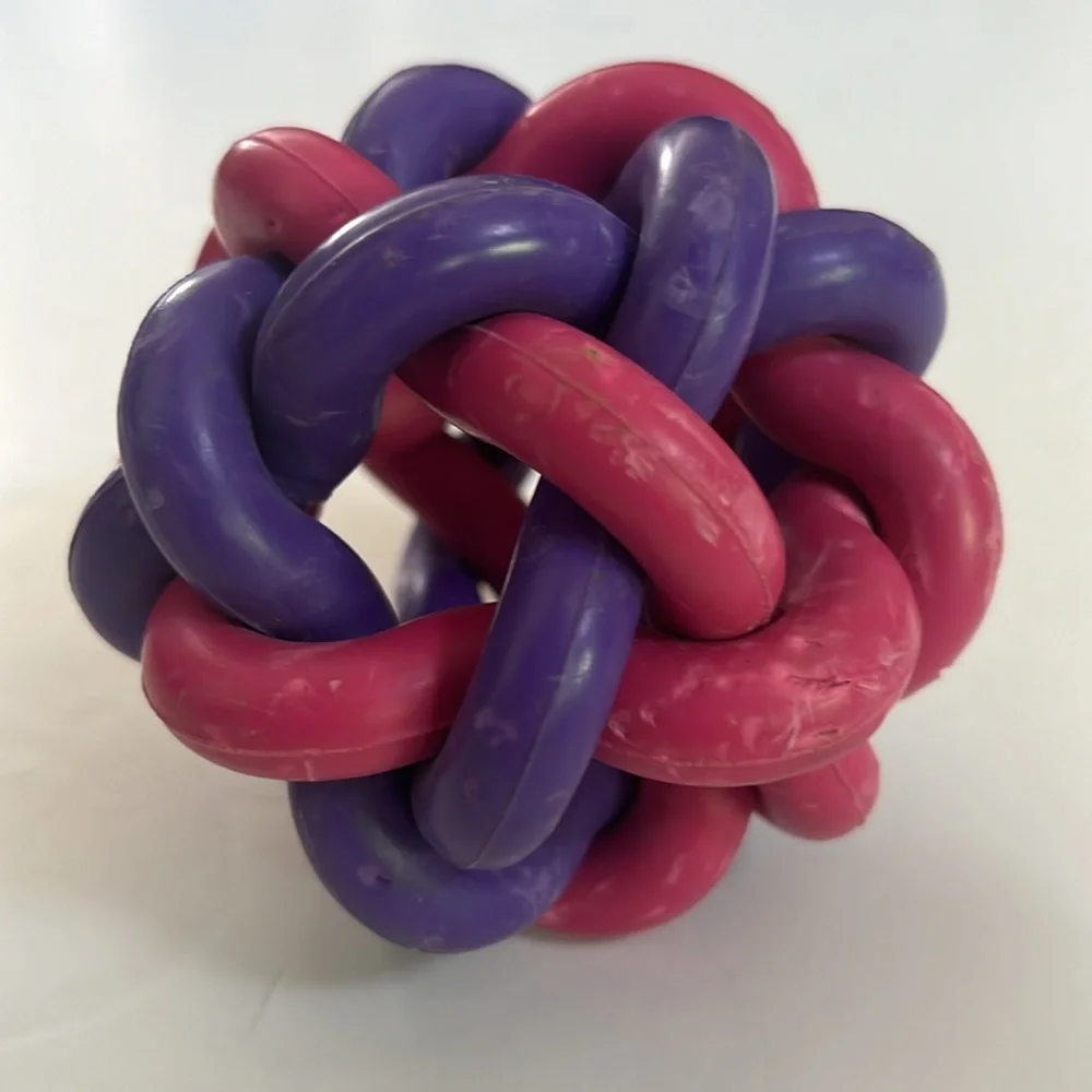 Purple and Pink Woven Rubber Ball Dog Toy